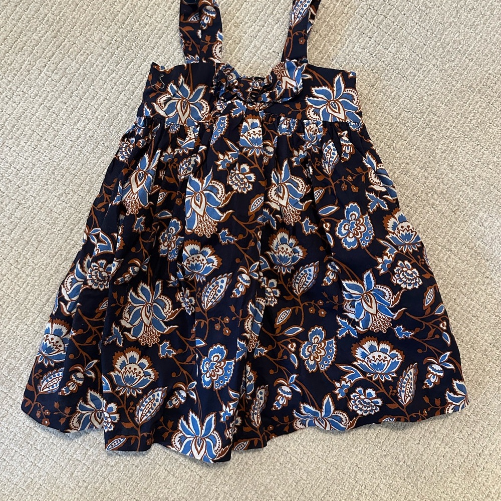 Janie and Jack girls blue/brown/white floral paisley print dress with bow detail